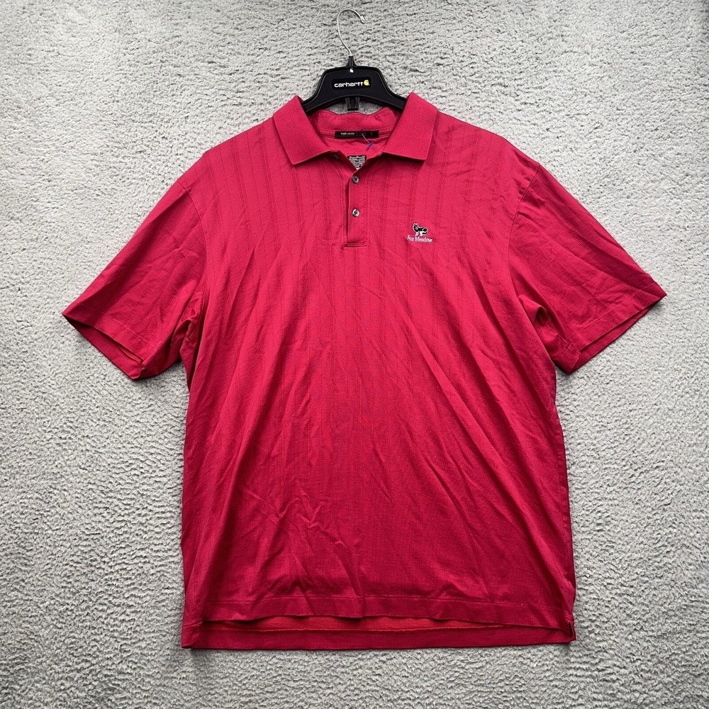 Nike Tiger Woods Polo Mens XL Red Striped Dri Fit Performance Snap Up Golf